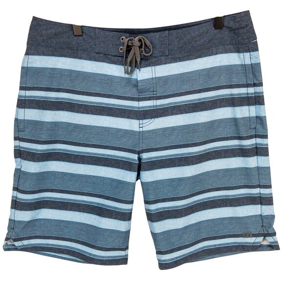 Travis Mathew Swim Boardshorts Mens 34W 10'' Inseam Blue Striped Unlined Pockets - Picture 1 of 11
